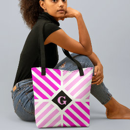 Modern Pink Stripes Initiaal Tote Bag