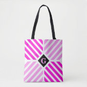 Modern Pink Stripes Initiaal Tote Bag (Voorkant)