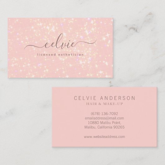 Modern Pink Subtle Glitter Bokeh | Visitekaartje (Voorkant / Achterkant)