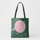 Modern Pink Sun & Birds Minimalist Art Tote Bag (Voorkant)