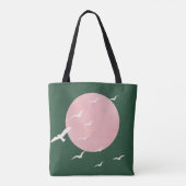 Modern Pink Sun & Birds Minimalist Art Tote Bag (Achterkant)