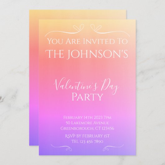 Modern Pink Sunset Ombre Valentijnsdag Party Kaart (Voorkant / Achterkant)