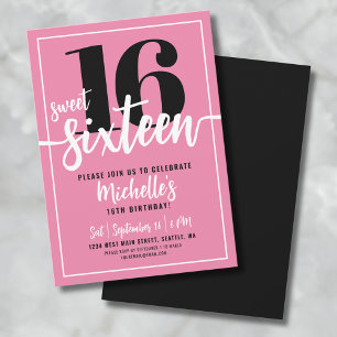 Modern Pink Sweet Sixteen 16e verjaardagsfeestje Kaart