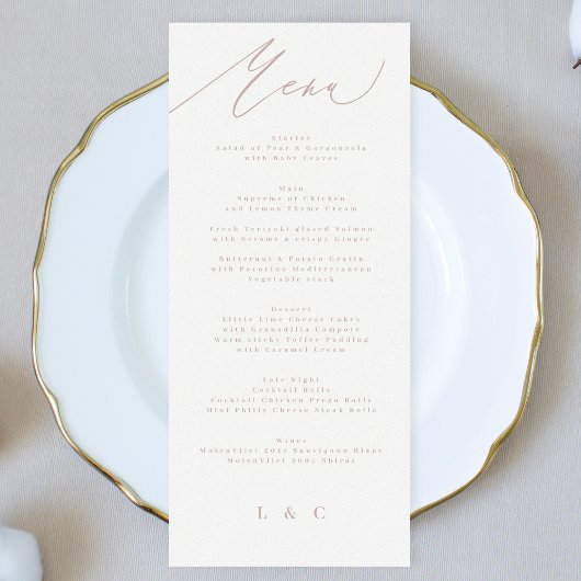 Modern Pink Taupe Calligraphy Wedding Menu