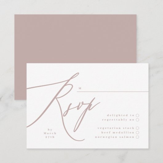 Modern Pink Taupe Calligraphy Wedding RSVP Kaartje (Voorkant / Achterkant)