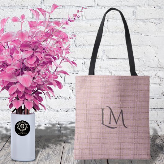 Modern Pink Taupe Monogram Glitter Detail Tote Bag