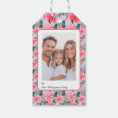 Modern Pink Tropical Christmas Flowers Photo Cadeaulabel (Voorkant)