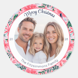 Modern Pink Tropical Holiday Botanical Photo Ronde Sticker