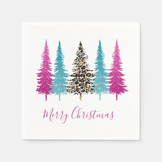 Modern Pink Turquoise Animal Print Kerstmis Servet (Voorkant)