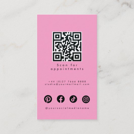 Modern Pink Turquoise Hair Styling Flat Design QR Visitekaartje (Achterkant)