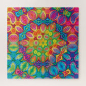 Modern Pink Turquoise Paars Green Kaleidoscoop Legpuzzel (Horizontaal)
