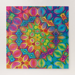 Modern Pink Turquoise Paars Green Kaleidoscoop Legpuzzel