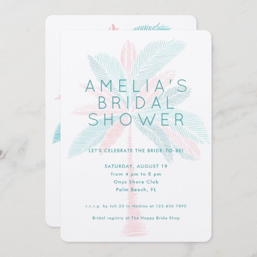 Modern Pink Turquoise Palm Tree Bridal Shower Kaart (Voorkant / Achterkant)