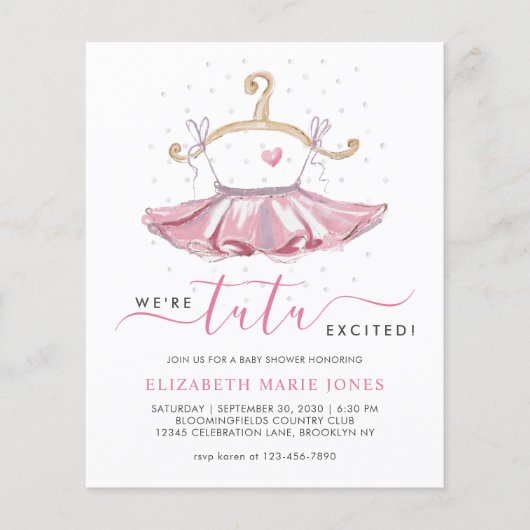 Modern Pink Tutu Ballerina Ballet Girl Baby shower (Voorkant)