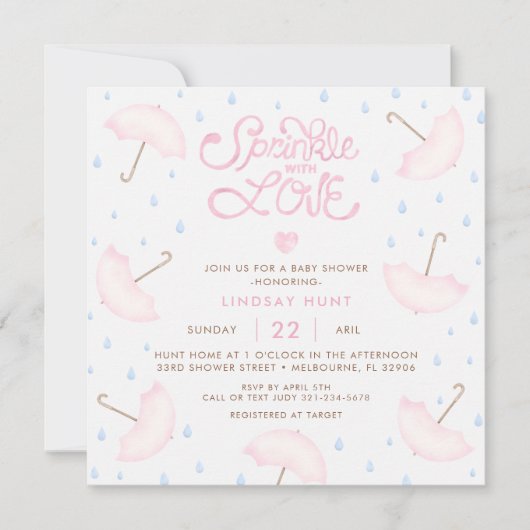 Modern Pink Typography Baby shower Uitnodiging (Voorkant)