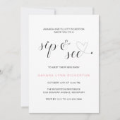 Modern Pink Typography Girl Sip and See Kaart (Voorkant)