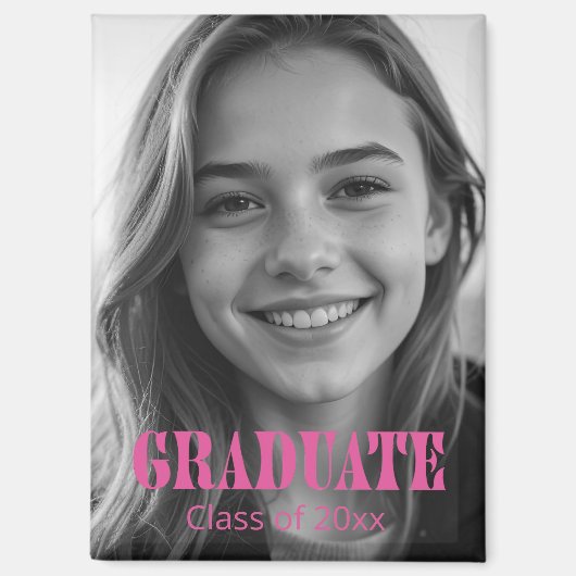 Modern Pink Typography Graduation Photo Magneet (Voorkant)