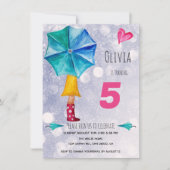 Modern Pink Umbrella Girl Watercolor Illustration Aankondiging (Voorkant)