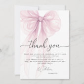 Modern Pink Watercolor Bow Bridal Shower Bedankkaart (Voorkant)