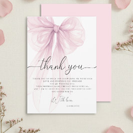 Modern Pink Watercolor Bow Bridal Shower Bedankkaart