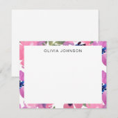 Modern Pink Watercolor Floral Flat Note Card Notitiekaartje (Voorkant / Achterkant)