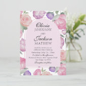 Modern Pink & Watercolor Floral Wedding  Kaart (Staand voorkant)