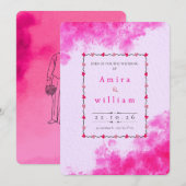 Modern Pink Watercolor & Line Art Sketch Card Kaart (Voorkant / Achterkant)