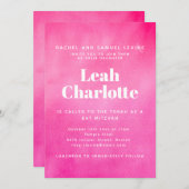 Modern Pink Watercolor Trendy Bat Mitzvah Kaart (Voorkant / Achterkant)