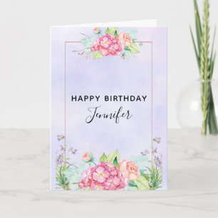 Modern Pink Waterverf Floral Bouquet Birthday Kaart