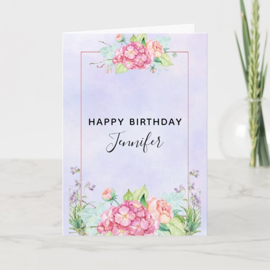 Modern Pink Waterverf Floral Bouquet Birthday Kaart (Voorkant)