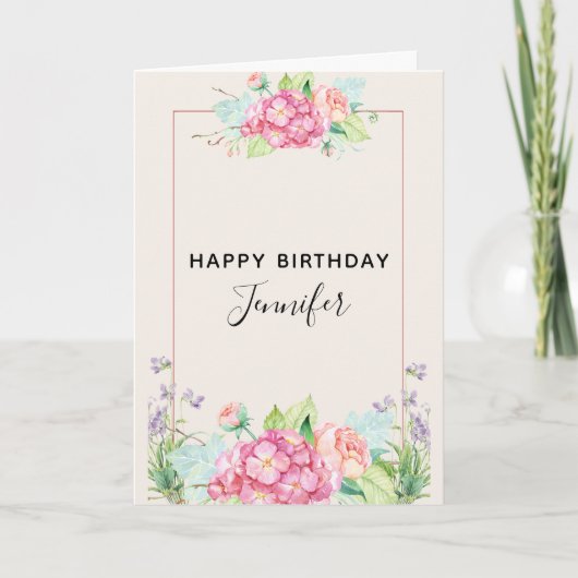 Modern Pink Waterverf Floral Bouquet Birthday Kaart (Voorkant)