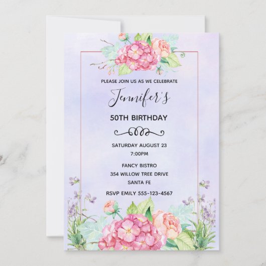 Modern Pink Waterverf Floral Bouquet Birthday Kaart (Voorkant)