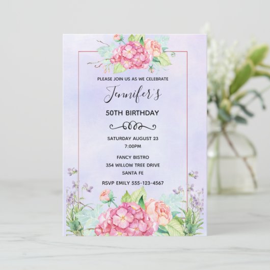 Modern Pink Waterverf Floral Bouquet Birthday Kaart (Staand voorkant)