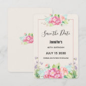 Modern Pink Waterverf Floral Bouquet Birthday Save The Date (Voorkant / Achterkant)