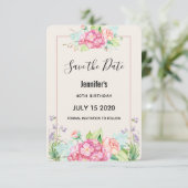 Modern Pink Waterverf Floral Bouquet Birthday Save The Date (Staand voorkant)