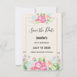 Modern Pink Waterverf Floral Bouquet Birthday Save The Date