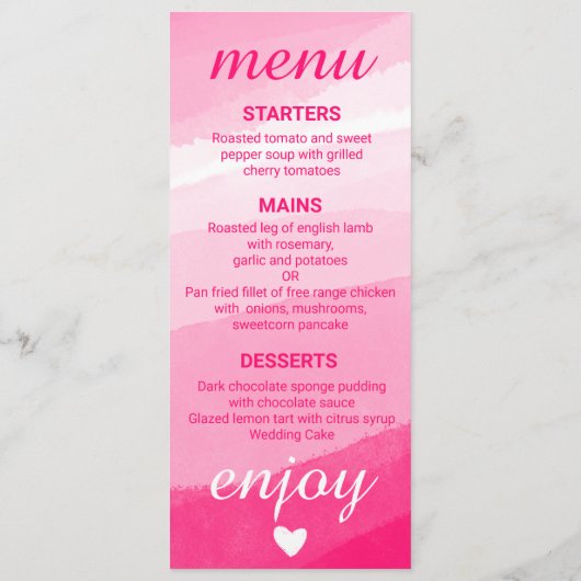 Modern Pink Waterverf foto bruiloft Menu (Achterkant)