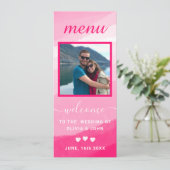 Modern Pink Waterverf foto bruiloft Menu (Staand voorkant)