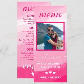 Modern Pink Waterverf foto bruiloft Menu