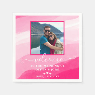 Modern Pink Waterverf foto bruiloft Servet