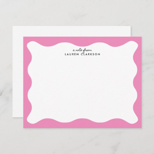 Modern Pink Wavy Frame Stationery Note Card Kaart (Voorkant / Achterkant)