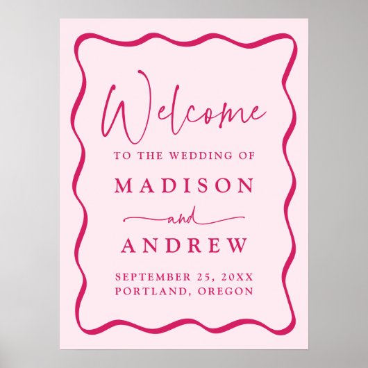 Modern Pink Wavy Lijst bruiloft welkom Poster (Voorkant)