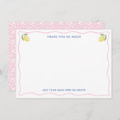 Modern Pink Wavy Line Lemons Vrijgezellenfeest Bedankkaart (Voorkant / Achterkant)