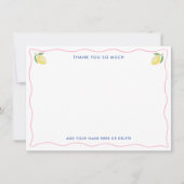 Modern Pink Wavy Line Lemons Vrijgezellenfeest Bedankkaart (Voorkant)