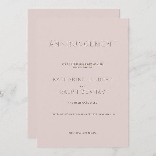 Modern Pink Wedding Annulering Aankondiging (Voorkant / Achterkant)