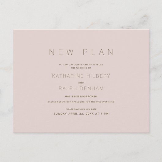 Modern Pink Wedding Nieuw Plan Aankondiging Briefkaart (Voorkant)