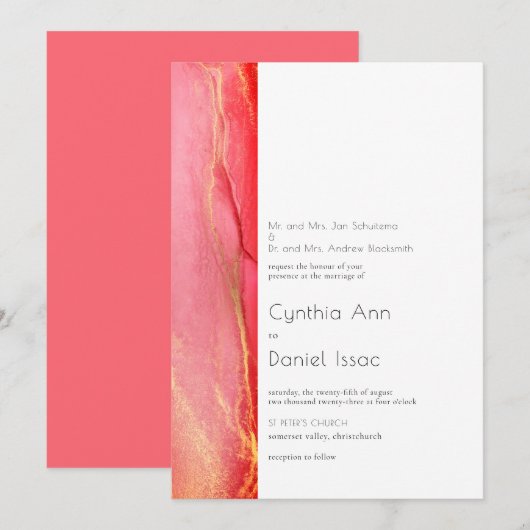 Modern Pink Wedding Uitnodiging (Voorkant / Achterkant)