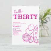 Modern Pink Western Disco 30th Birthday Party Kaart (Staand voorkant)