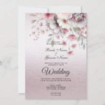 Modern Pink White Floral Wedding Invitation