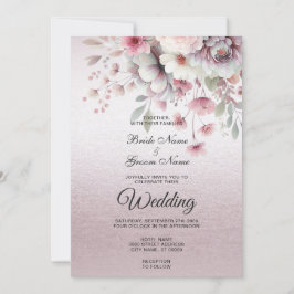 Modern Pink White Floral Wedding Invitation Kaart